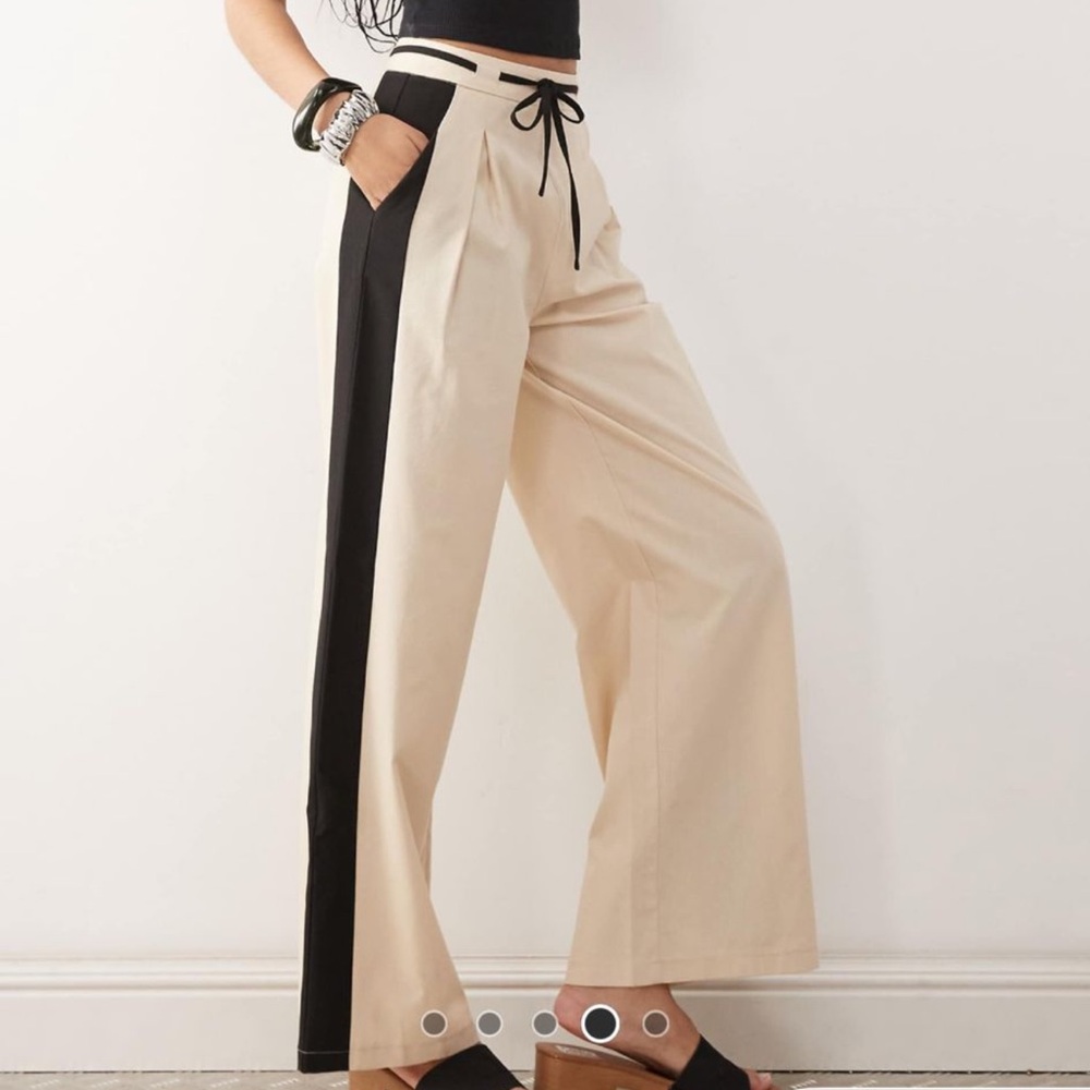 Vintage linen blend pants with side stripe detail